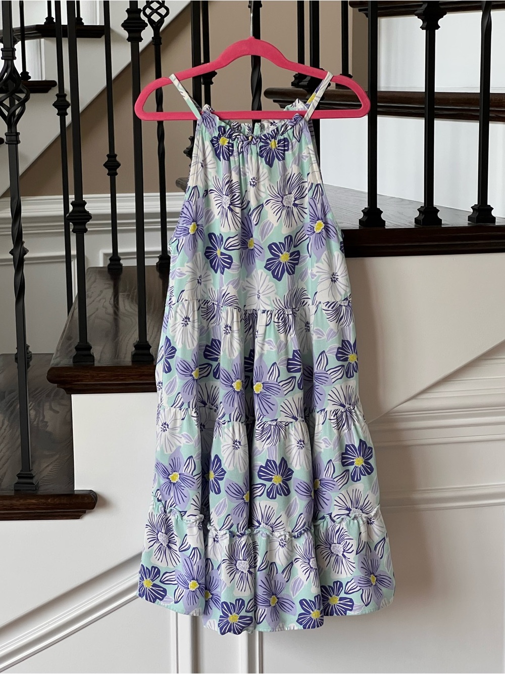 Zara Girls Tropical Floral Tiered Dress Green Lavender White Sz 11/12 fits 10/12 - Picture 4 of 14